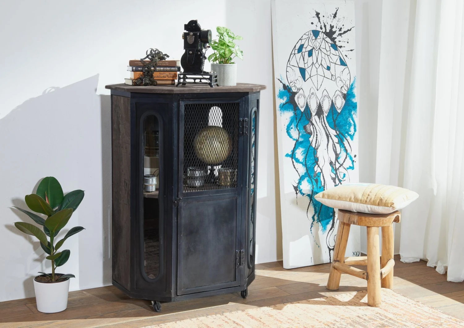 Vetrina In Legno Di Mango 76x60x120 Grigio Scuro Laccato RAILWAY #230 3 Vetrina In Legno Di Mango 76x60x120 Grigio Scuro Laccato RAILWAY #230