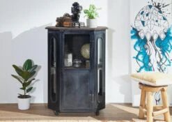 Vetrina In Legno Di Mango 76x60x120 Grigio Scuro Laccato RAILWAY #230 12 Vetrina In Legno Di Mango 76x60x120 Grigio Scuro Laccato RAILWAY #230 -Massivmoebel24 09 330 772 1026 4