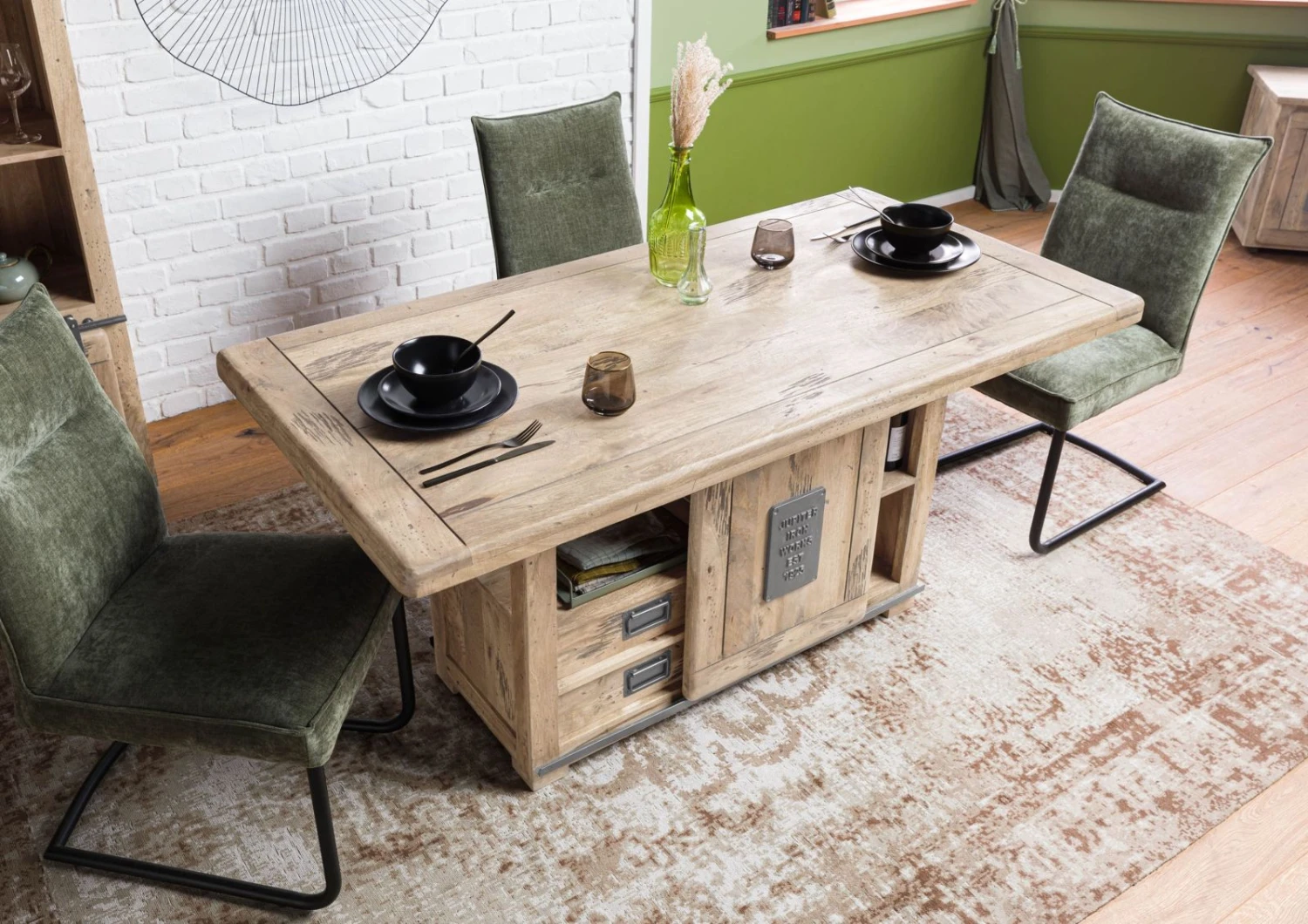 Esstisch Mango 180x90x76 Beige Lackiert RAILWAY 4 Esstisch Mango 180x90x76 Beige Lackiert RAILWAY - immagine 2