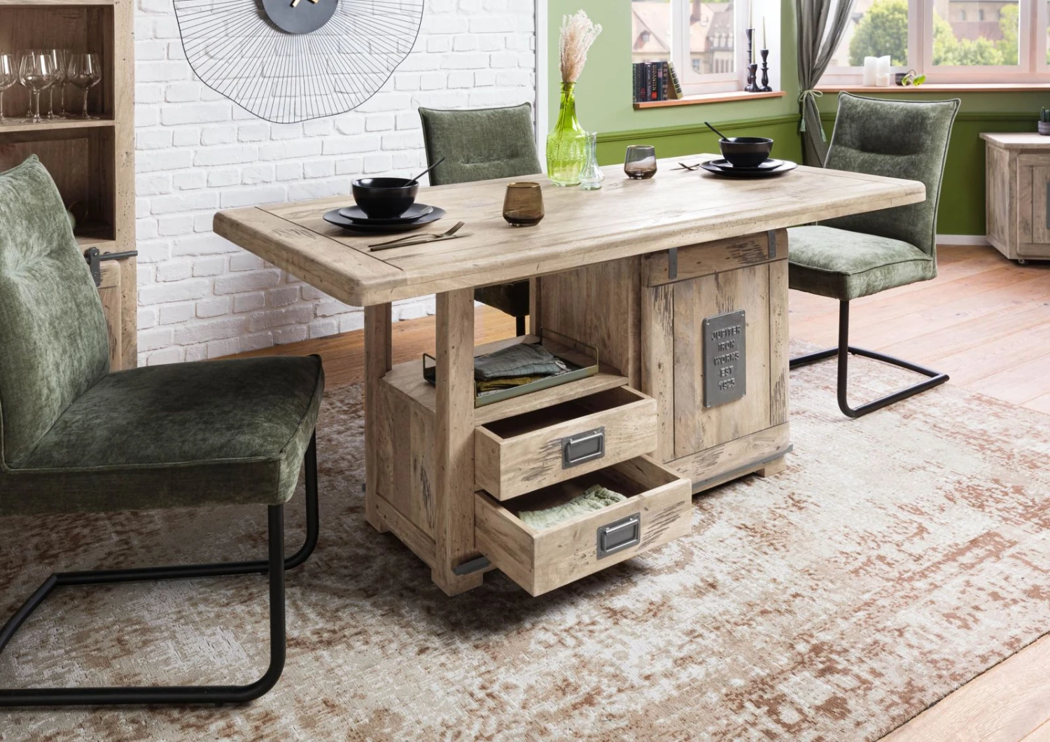 Esstisch Mango 180x90x76 Beige Lackiert RAILWAY 6 Esstisch Mango 180x90x76 Beige Lackiert RAILWAY - immagine 4