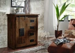 Kommode Mango 90x45x100 Braun Lackiert RAILWAY #403