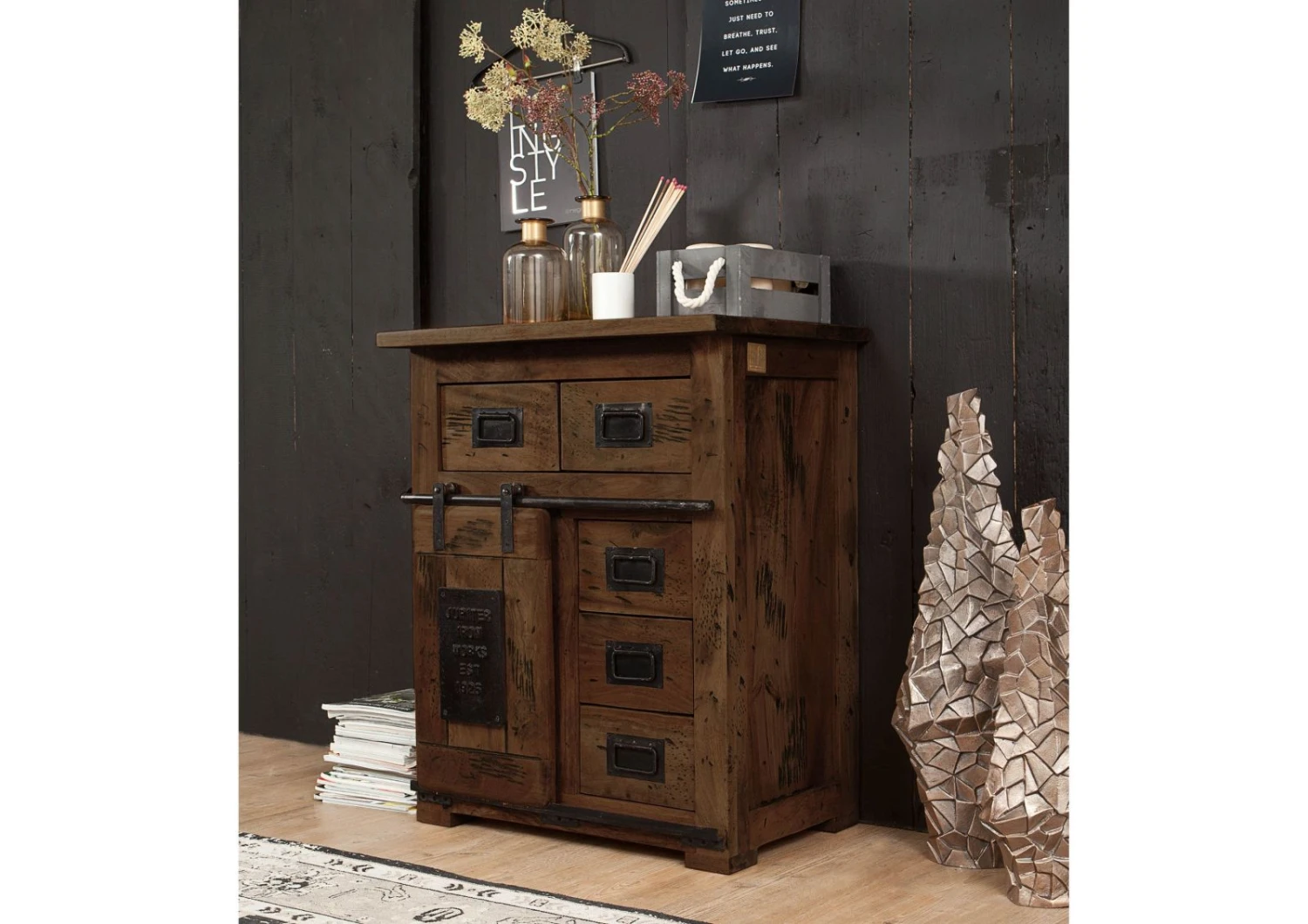 Kommode Mango 70x45x85 Braun Lackiert RAILWAY #411 3 Kommode Mango 70x45x85 Braun Lackiert RAILWAY #411