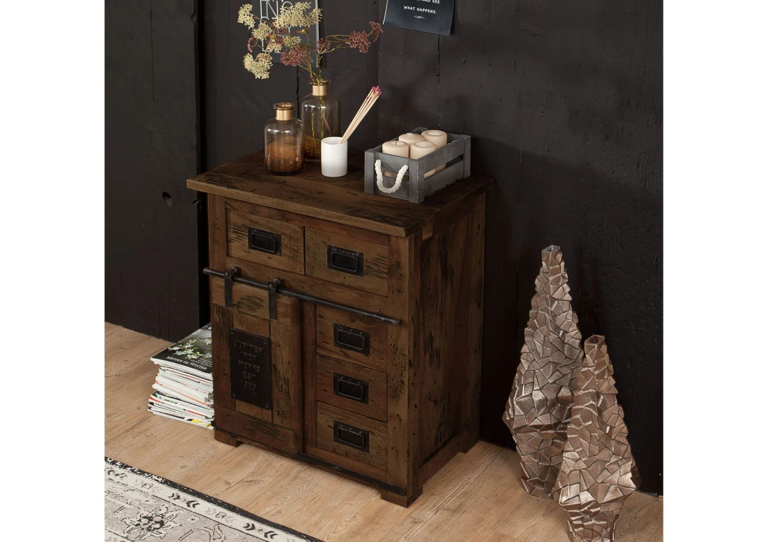 Kommode Mango 70x45x85 Braun Lackiert RAILWAY #411 5 Kommode Mango 70x45x85 Braun Lackiert RAILWAY #411 - immagine 3