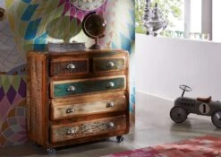 FREEZY #36 Comò In Legno Riciclato - Laccato / Multicolore 90x40x90