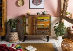 SIXTIES #114 Madia In Legno Riciclato - Laccato / Multicolore 90x40x86