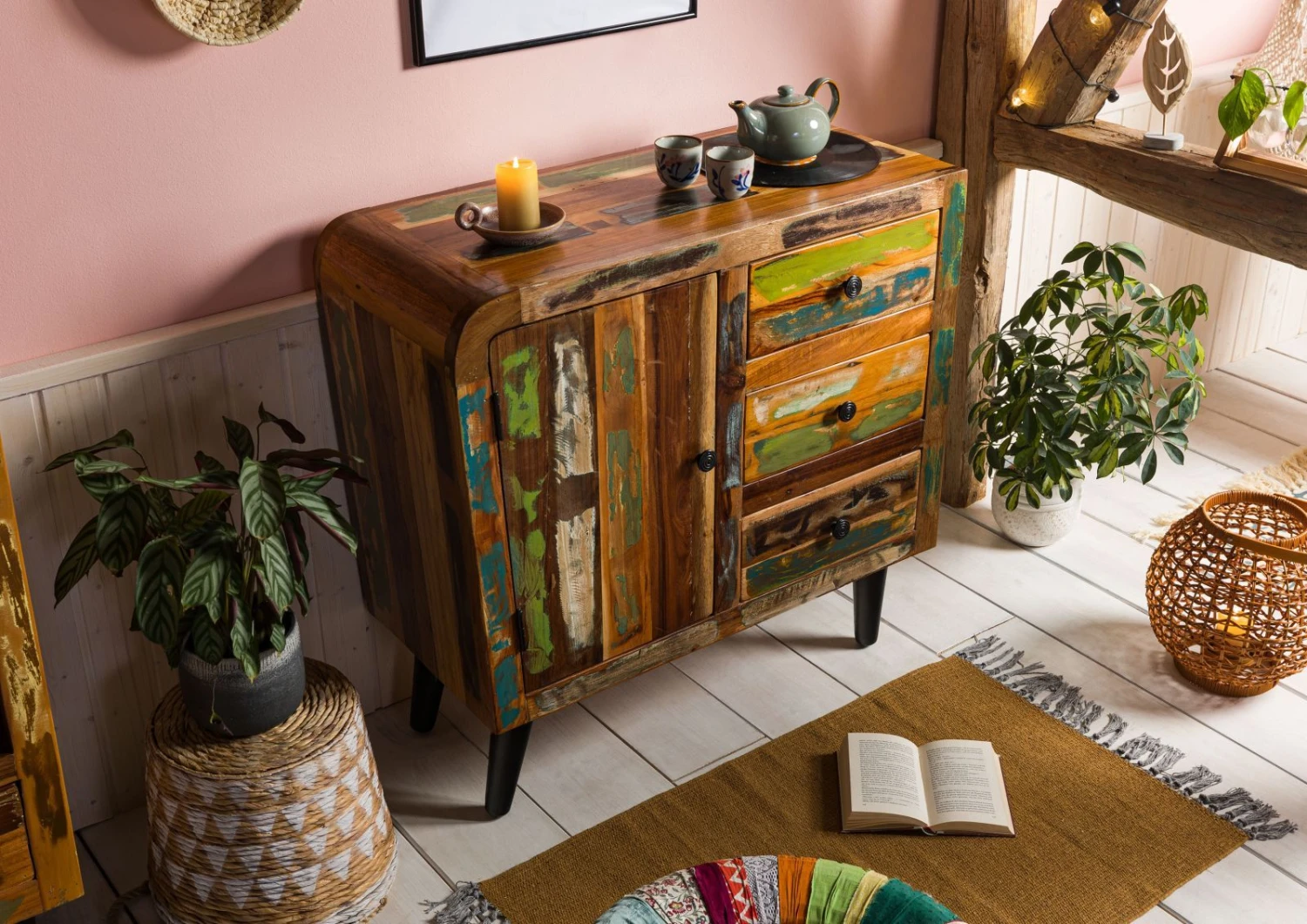 SIXTIES #114 Madia In Legno Riciclato - Laccato / Multicolore 90x40x86 4 SIXTIES #114 Madia In Legno Riciclato - Laccato / Multicolore 90x40x86 - immagine 2