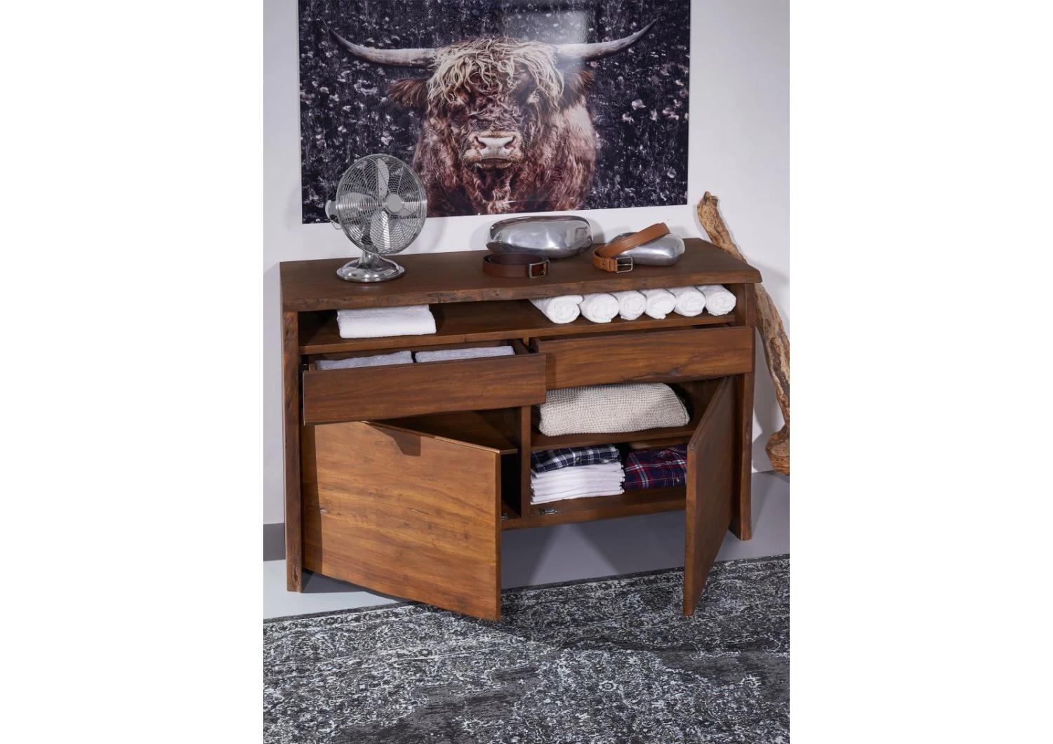 Credenza In Legno Di Acacia 131x45x96 Marrone Laccato PURE ACACIA #203 6 Credenza In Legno Di Acacia 131x45x96 Marrone Laccato PURE ACACIA #203 - immagine 4