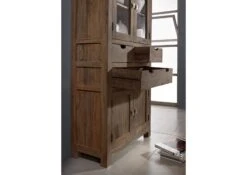 NATURE GREY #61 Mobile Dispensa In Legno Di Sheesham - Oliato / Grigio 90x40x180 -Massivmoebel24 09 340 550 0061 3