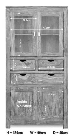 NATURE GREY #61 Mobile Dispensa In Legno Di Sheesham - Oliato / Grigio 90x40x180 -Massivmoebel24 09 340 550 0061 8