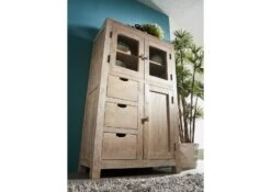 Vetrina In Legno Di Acacia 90x45x148 Pietra Bianca Sbiancato NATURE WHITE #62 11 Vetrina In Legno Di Acacia 90x45x148 Pietra Bianca Sbiancato NATURE WHITE #62 -Massivmoebel24 09 340 552 0062 4