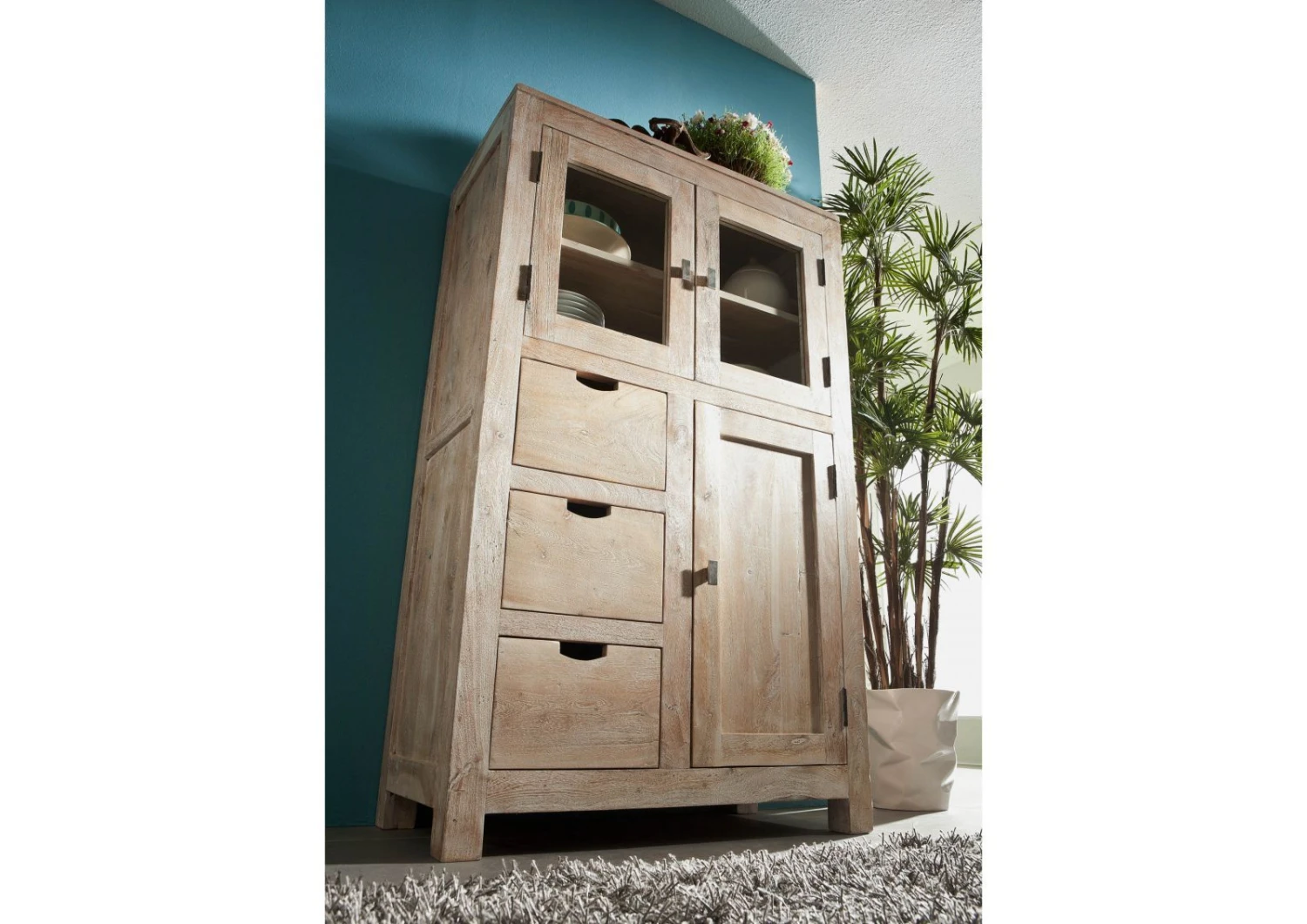 Vetrina In Legno Di Acacia 90x45x148 Pietra Bianca Sbiancato NATURE WHITE #62 6 Vetrina In Legno Di Acacia 90x45x148 Pietra Bianca Sbiancato NATURE WHITE #62 - immagine 4