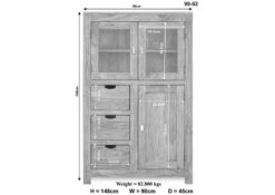 Vetrina In Legno Di Acacia 90x45x148 Pietra Bianca Sbiancato NATURE WHITE #62 12 Vetrina In Legno Di Acacia 90x45x148 Pietra Bianca Sbiancato NATURE WHITE #62 -Massivmoebel24 09 340 552 0062 8