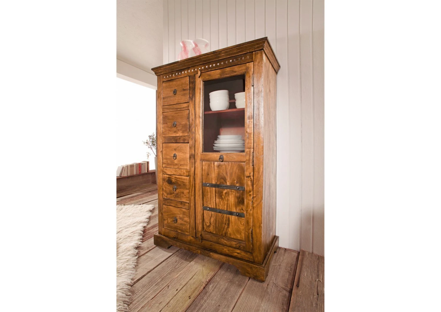 Vetrina In Legno Di Acacia 95x45x147 Miele Dorato Laccato OXFORD #0417 4 Vetrina In Legno Di Acacia 95x45x147 Miele Dorato Laccato OXFORD #0417 - immagine 2