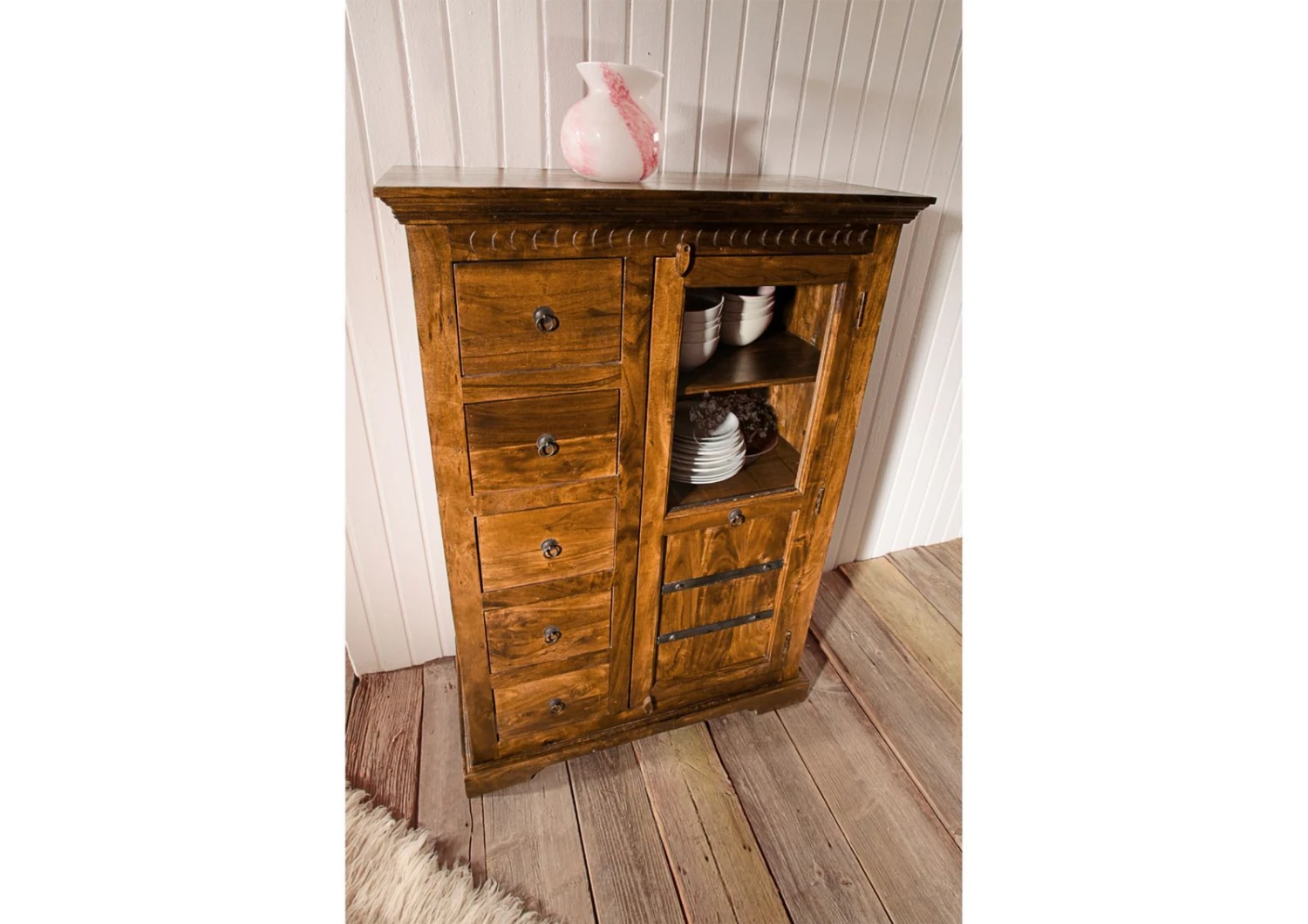 Vetrina In Legno Di Acacia 95x45x147 Miele Dorato Laccato OXFORD #0417 5 Vetrina In Legno Di Acacia 95x45x147 Miele Dorato Laccato OXFORD #0417 - immagine 3