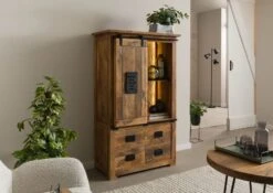 Armadio In Legno Di Mango / Legno Riciclato 90x45x150 Laccato Naturale RAILWAY LUX #115 -Massivmoebel24 09 340 773 0015 03