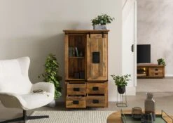 Armadio In Legno Di Mango / Legno Riciclato 90x45x150 Laccato Naturale RAILWAY LUX #115 -Massivmoebel24 09 340 773 0015 04