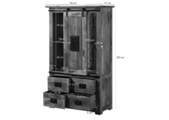 Armadio In Legno Di Mango / Legno Riciclato 90x45x150 Laccato Naturale RAILWAY LUX #115 -Massivmoebel24 09 340 773 0015 08