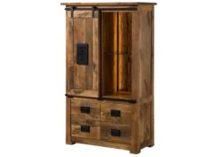 Armadio In Legno Di Mango / Legno Riciclato 90x45x150 Laccato Naturale RAILWAY LUX #115 -Massivmoebel24 09 340 773 0015 09