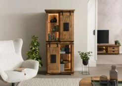 Armadio In Legno Di Mango / Legno Riciclato 80x45x175 Laccato Naturale RAILWAY LUX #116