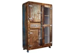 Vetrina In Legno Di Legno Riciclato 90x38x140 Multicolore Laccato FREEZY #34 -Massivmoebel24 09 340 803 1024 9