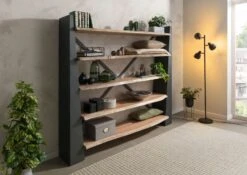 Scaffale In Legno Di Acacia 178x40x200 Laccato / Naturale NATURAL IDOL #110 -Massivmoebel24 09 350 455 1010 03