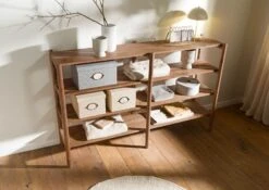 Scaffale In Legno Di Acacia 160x40x100 Laccato / Naturale KOPENHAGEN #125 -Massivmoebel24 09 350 493 1025 02