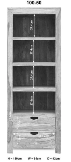 Scaffale In Legno Di Sheesham / Palissandro 65x42x180 Grigio Scuro Oliato NATURE GREY #50 -Massivmoebel24 09 350 550 0050 8