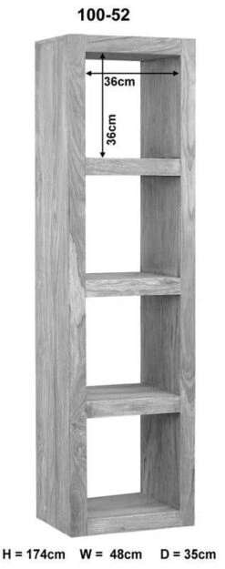 Scaffale In Legno Di Sheesham / Palissandro 48x35x174 Grigio Scuro Oliato NATURE GREY #52 -Massivmoebel24 09 350 550 0052 8