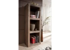 Scaffale In Legno Di Sheesham / Palissandro 48x35x132 Grigio Scuro Oliato NATURE GREY #56 -Massivmoebel24 09 350 550 0056 4