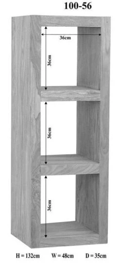 Scaffale In Legno Di Sheesham / Palissandro 48x35x132 Grigio Scuro Oliato NATURE GREY #56 -Massivmoebel24 09 350 550 0056 8