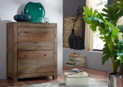 NATURE GREY #96 Scarpiera In Legno Di Sheesham - Oliato / Grigio 80x41x100