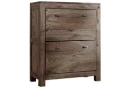 NATURE GREY #96 Scarpiera In Legno Di Sheesham - Oliato / Grigio 80x41x100 -Massivmoebel24 09 350 550 0096 10