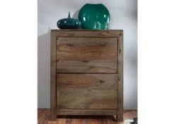 NATURE GREY #96 Scarpiera In Legno Di Sheesham - Oliato / Grigio 80x41x100 -Massivmoebel24 09 350 550 0096 3