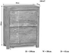 NATURE GREY #96 Scarpiera In Legno Di Sheesham - Oliato / Grigio 80x41x100 -Massivmoebel24 09 350 550 0096 8