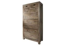 NATURE GREY #97 Scarpiera In Legno Di Sheesham - Oliato / Grigio 80x41x160 -Massivmoebel24 09 350 550 0097 10