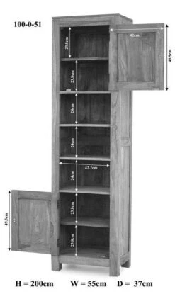 Scaffale In Legno Di Sheesham / Palissandro 55x37x200 Grigio Scuro Oliato NATURE GREY #151 12 Scaffale In Legno Di Sheesham / Palissandro 55x37x200 Grigio Scuro Oliato NATURE GREY #151 -Massivmoebel24 09 350 550 0151 8