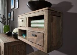 Mensola In Legno Di Sheesham / Palissandro 66x25x38 Grigio Scuro Oliato NATURE GREY #066 -Massivmoebel24 09 350 550 0166 4