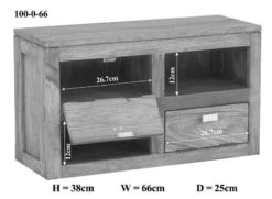 Mensola In Legno Di Sheesham / Palissandro 66x25x38 Grigio Scuro Oliato NATURE GREY #066 -Massivmoebel24 09 350 550 0166 8