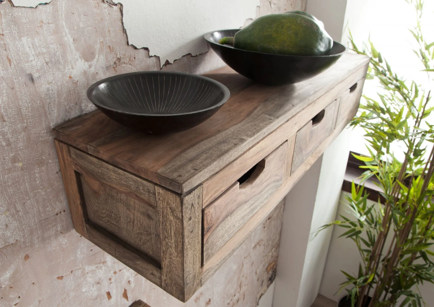 Mensola In Legno Di Sheesham / Palissandro 98x25x20 Grigio Scuro Oliato NATURE GREY #067 4 Mensola In Legno Di Sheesham / Palissandro 98x25x20 Grigio Scuro Oliato NATURE GREY #067 - immagine 2