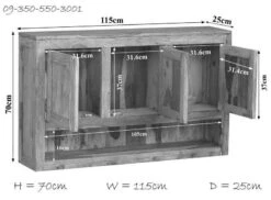 NATURE GREY #0101 Mensola In Legno Di Sheesham - Oliato / Grigio 115x25x70 -Massivmoebel24 09 350 550 3001 8