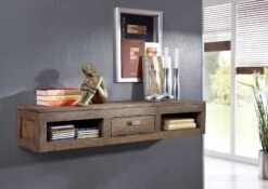 Scaffale In Legno Di Sheesham / Palissandro 110x25x20 Grigio Scuro Oliato NATURE GREY #0107