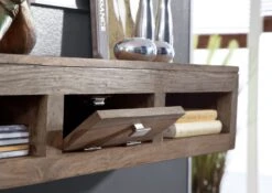 Scaffale In Legno Di Sheesham / Palissandro 110x25x20 Grigio Scuro Oliato NATURE GREY #0107 -Massivmoebel24 09 350 550 3007 4