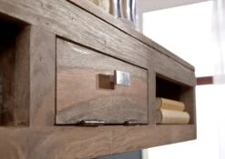 Scaffale In Legno Di Sheesham / Palissandro 110x25x20 Grigio Scuro Oliato NATURE GREY #0107 -Massivmoebel24 09 350 550 3007 5