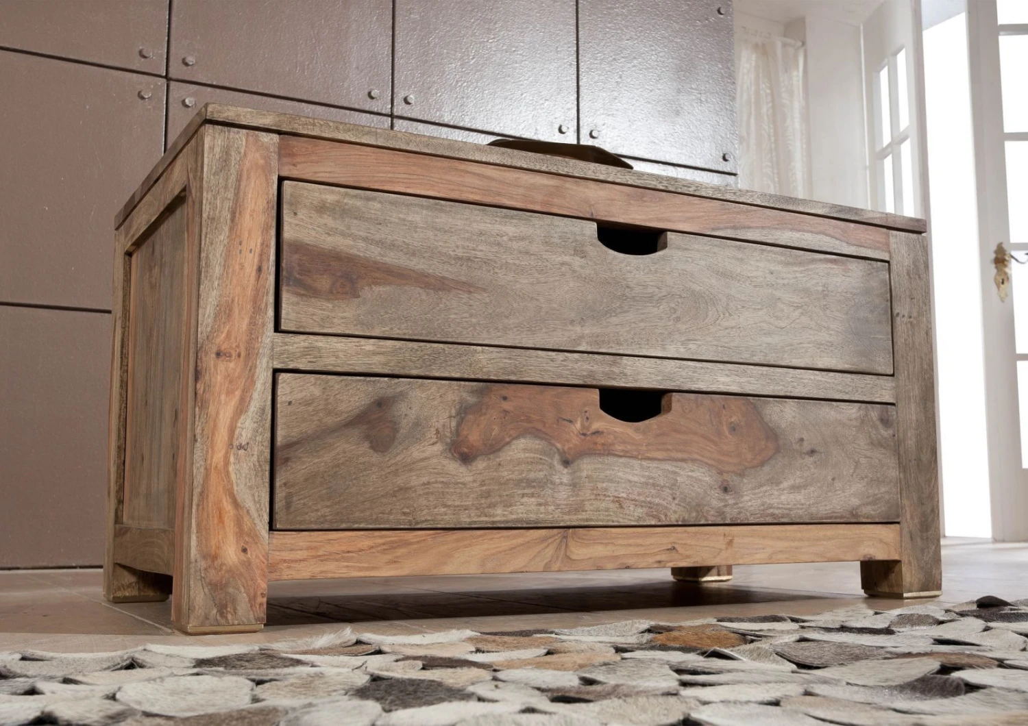 NATURE GREY #0124 Cassettiera In Legno Di Sheesham - Oliato / Grigio 87x45x45 3 NATURE GREY #0124 Cassettiera In Legno Di Sheesham - Oliato / Grigio 87x45x45