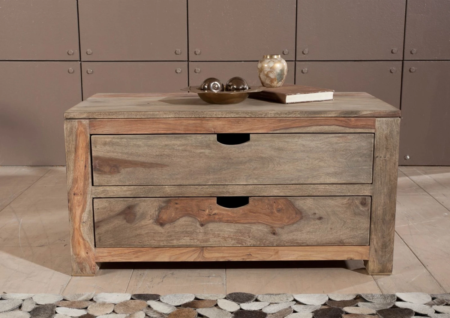 NATURE GREY #0124 Cassettiera In Legno Di Sheesham - Oliato / Grigio 87x45x45 5 NATURE GREY #0124 Cassettiera In Legno Di Sheesham - Oliato / Grigio 87x45x45 - immagine 3