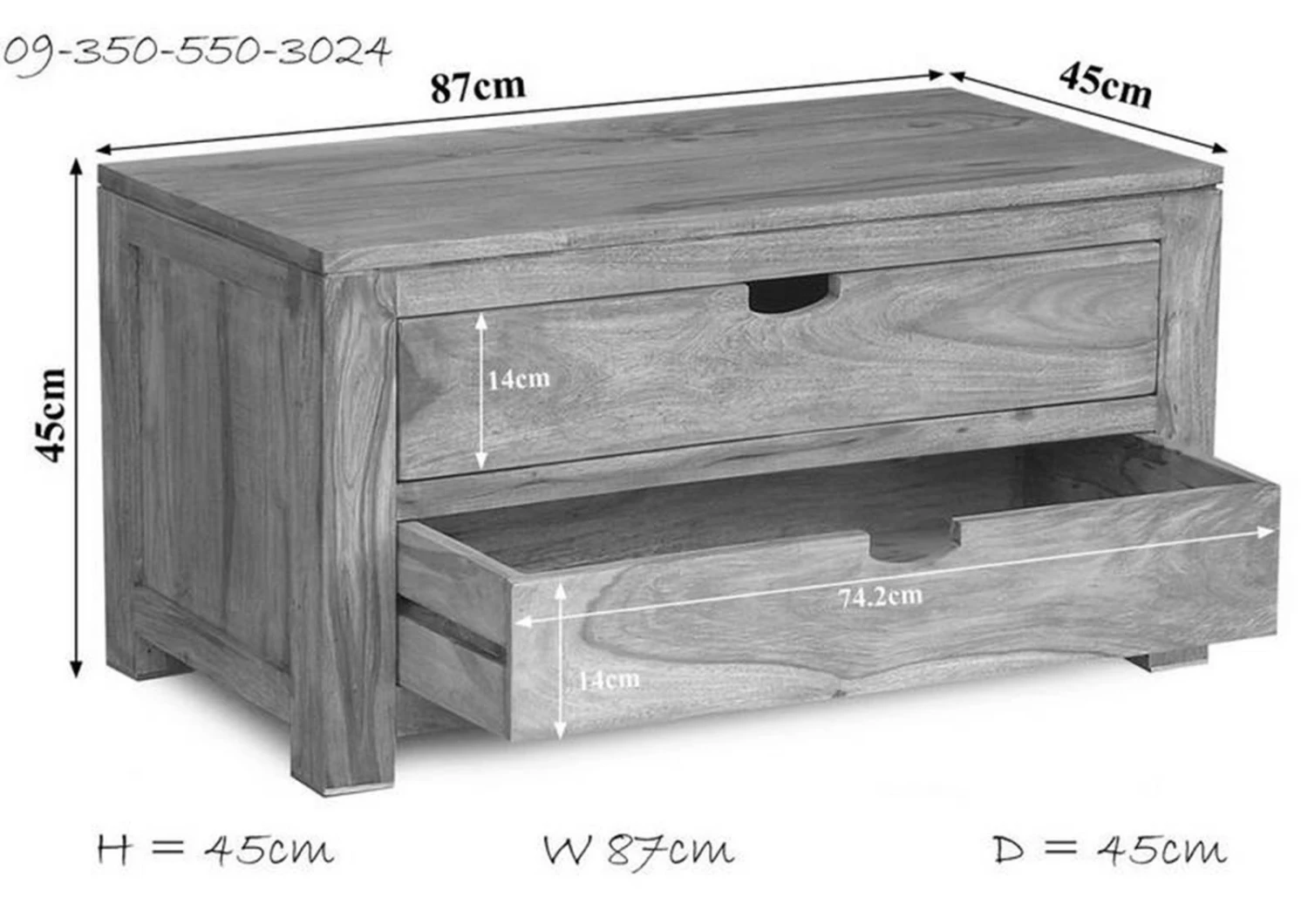 NATURE GREY #0124 Cassettiera In Legno Di Sheesham - Oliato / Grigio 87x45x45 6 NATURE GREY #0124 Cassettiera In Legno Di Sheesham - Oliato / Grigio 87x45x45 - immagine 4