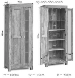 Scaffale In Legno Di Sheesham / Palissandro 70x45x180 Grigio Scuro Oliato NATURE GREY #0125 -Massivmoebel24 09 350 550 3025 8