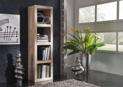 Scaffale In Legno Di Acacia 48x35x174 Pietra Bianca Sbiancato NATURE WHITE #52