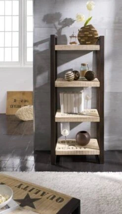 Scaffale In Legno Di Mango 60x40x140 Mango Naturale Stampato FACTORY #107 -Massivmoebel24 09 350 559 0107 3