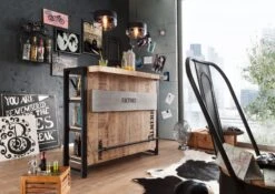 FACTORY #140 Mobile Cantinetta In Legno Di Mango E Ferro - Stampato 120x45x100